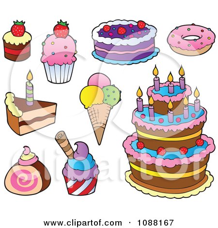 Clipart Cakes Ice Cream And Desserts - Royalty Free Vector Illustration by visekart