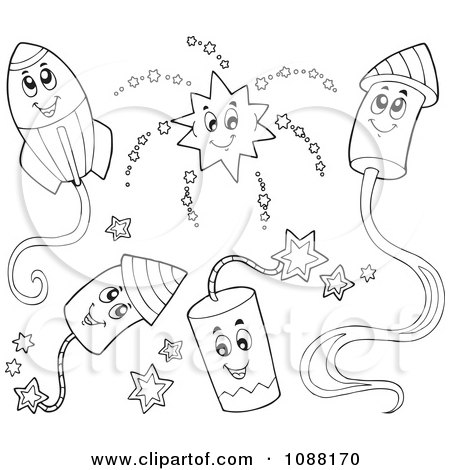 Clipart Outlined Happy Holiday Fireworks 2 - Royalty Free Vector Illustration by visekart