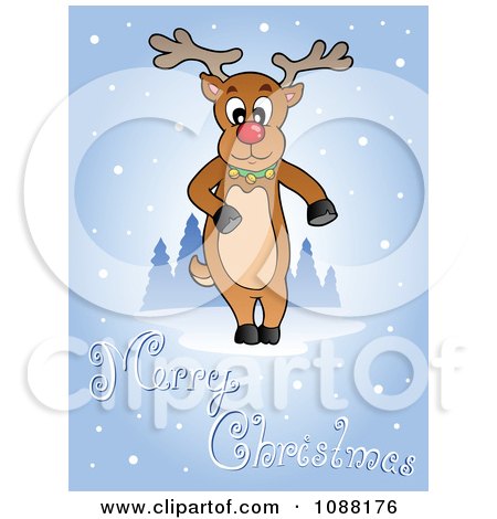 Clipart Merry Christmas Greeting And Reindeer In The Snow - Royalty Free Vector Illustration by visekart
