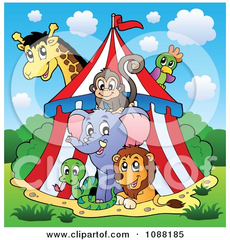 Clipart Circus Animals In A Big Top Tent - Royalty Free Vector Illustration by visekart