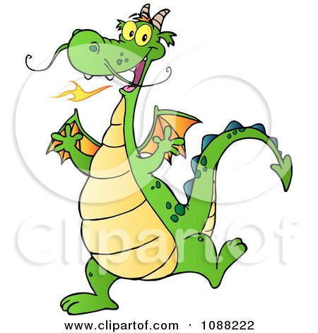 Clipart Happy Green Dragon Dancing - Royalty Free Vector Illustration by Hit Toon
