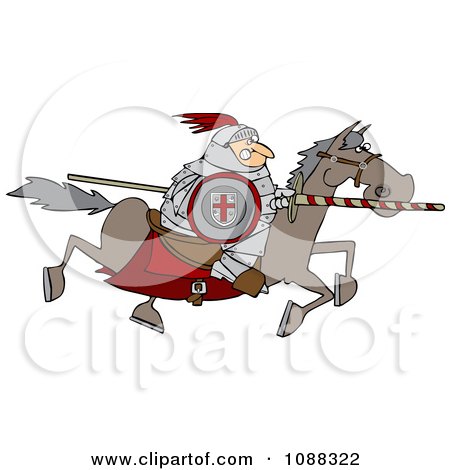 Clipart Medieval Jousting Knight Racing Forward With The Lance Down - Royalty Free Vector Illustration by djart