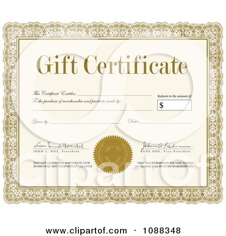 Clipart Gift Certificate With Sample Signatures - Royalty Free Vector Illustration by BestVector
