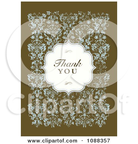 Clipart Thank You Label Over Blue Distressed Flowers On Green - Royalty Free Vector Illustration by BestVector
