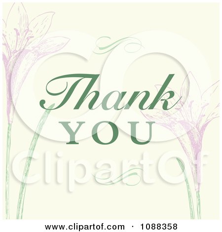 Clipart Thank You Greeting With Purple Irises On Beige - Royalty Free Vector Illustration by BestVector