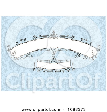 Clipart Beautiful Decorative Banners Over Blue Damask - Royalty Free Vector Illustration by BestVector