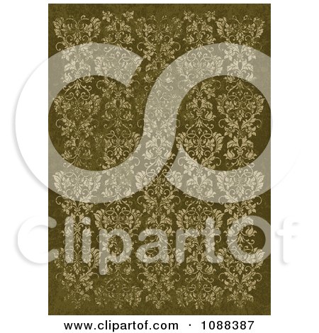 Clipart Distressed Green Damask Pattern Background - Royalty Free Vector Illustration by BestVector