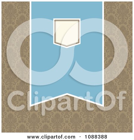 Clipart Blue And Beige Pennant Banner Over Tan Damask - Royalty Free Vector Illustration by BestVector
