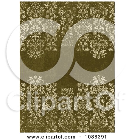 Clipart Distressed Green Damask Pattern - Royalty Free Vector Illustration by BestVector
