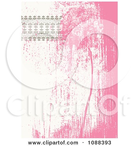 Clipart Distressed Pink Flower Head And Border Background - Royalty Free Vector Illustration by BestVector
