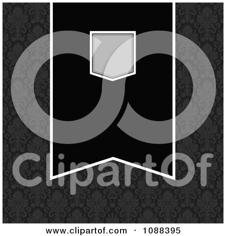 Clipart Black And Gray Banner Frame Over Dark Damask - Royalty Free Vector Illustration by BestVector