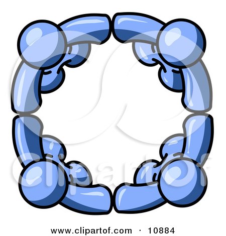 Four Blue People Standing in a Circle and Holding Hands For Teamwork and Unity Clipart Illustration by Leo Blanchette