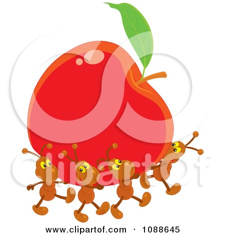 Clipart Ants Carrying Away A Red Apple - Royalty Free Vector Illustration by Alex Bannykh