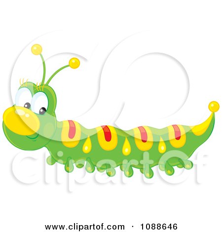 Clipart Green Caterpillar With Yellow And Red Markings - Royalty Free Vector Illustration by Alex Bannykh