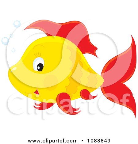 Clipart Cute Yellow Fish With Red Fins - Royalty Free Vector Illustration by Alex Bannykh