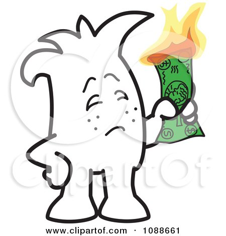 Clipart Squiggle Guy Burning Money - Royalty Free Vector Illustration by Mascot Junction