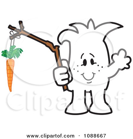 Clipart Squiggle Guy Dangling A Carrot - Royalty Free Vector Illustration by Mascot Junction