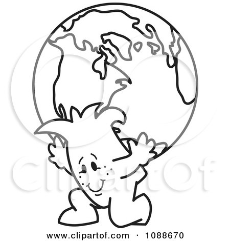 Clipart Squiggle Guy Atlas Carrying A Globe - Royalty Free Vector Illustration by Mascot Junction
