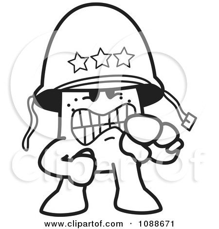 Clipart Squiggle Guy Army General Shouting And Pointing - Royalty Free Vector Illustration by Mascot Junction