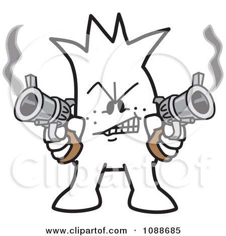 Clipart Squiggle Guy With Guns Blazing - Royalty Free Vector Illustration by Mascot Junction