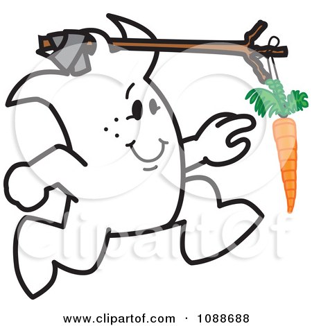 Clipart Squiggle Guy Chasing A Dangling Carrot Attached To His Head - Royalty Free Vector Illustration by Mascot Junction