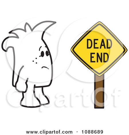 Clipart Squiggle Guy By A Dead End Sign - Royalty Free Vector Illustration by Mascot Junction