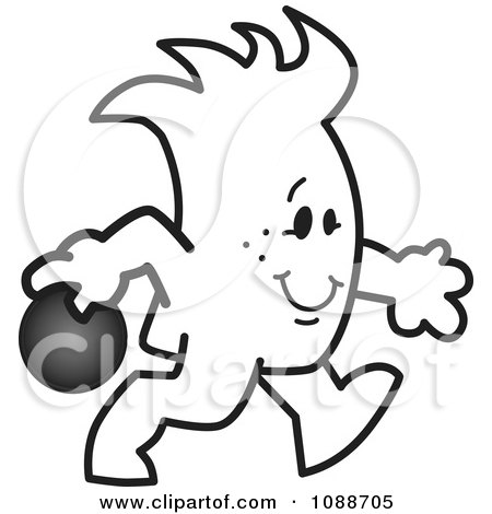 Clipart Squiggle Guy Bowling - Royalty Free Vector Illustration by Mascot Junction