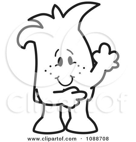 Clipart Squiggle Guy Waving And Pointing - Royalty Free Vector Illustration by Mascot Junction