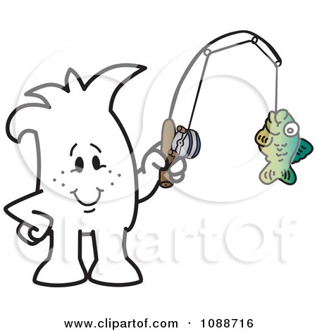 Clipart Squiggle Guy Fishing - Royalty Free Vector Illustration by Mascot Junction