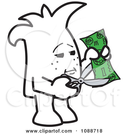 Clipart Squiggle Guy Cutting Costs - Royalty Free Vector Illustration by Mascot Junction