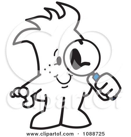 Clipart Squiggle Guy Looking Through A Magnifying Glass - Royalty Free Vector Illustration by Mascot Junction