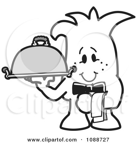 Clipart Squiggle Guy Waiter Serving Food - Royalty Free Vector Illustration by Mascot Junction