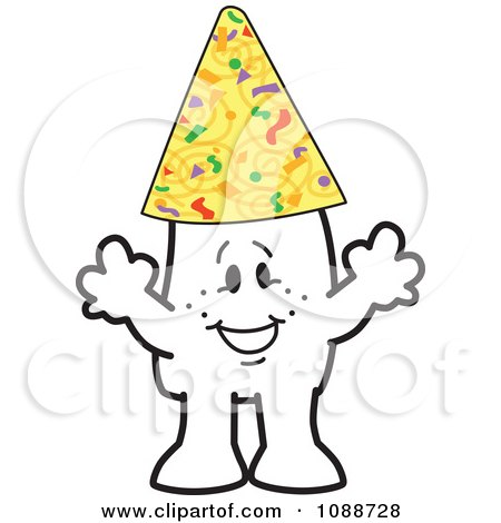 Clipart New Year Squiggle Guy Wearing A Party Hat - Royalty Free Vector Illustration by Mascot Junction