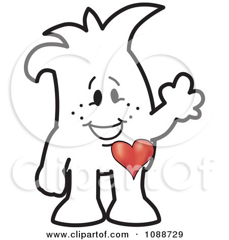 Clipart Squiggle Guy With A Beating Heart - Royalty Free Vector Illustration by Mascot Junction