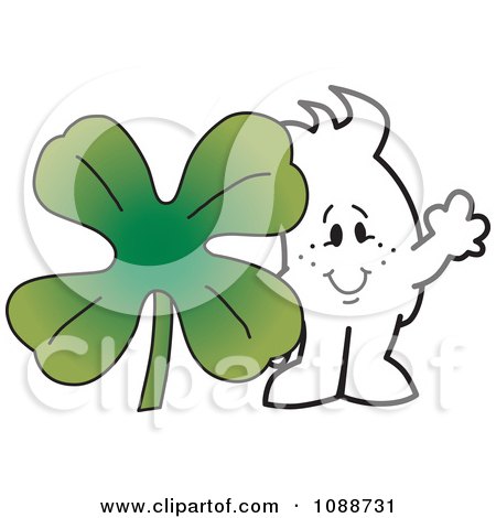 Clipart St Patricks Day Squiggle Guy With A Clover - Royalty Free Vector Illustration by Mascot Junction