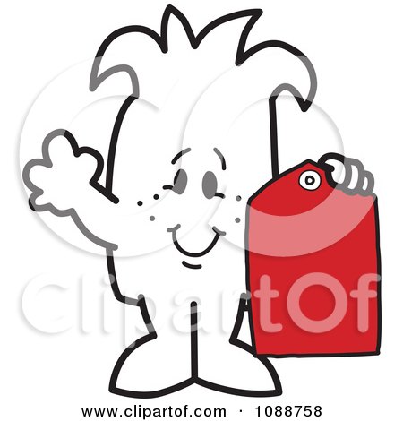 Clipart Squiggle Guy Holding A Price Tag - Royalty Free Vector Illustration by Mascot Junction