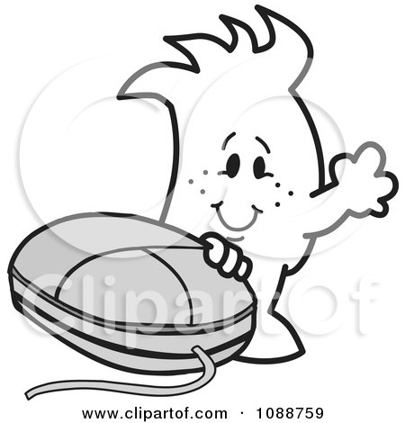 Clipart Squiggle Guy With A Computer Mouse - Royalty Free Vector Illustration by Mascot Junction