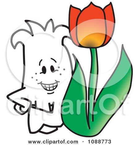 Clipart Squiggle Guy With A Tulip - Royalty Free Vector Illustration by Mascot Junction