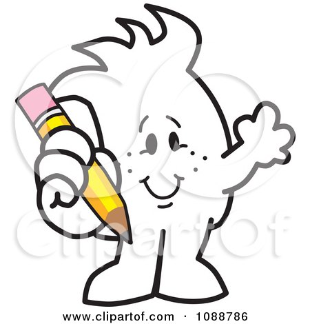 Clipart Squiggle Guy Holding A Pencil - Royalty Free Vector Illustration by Mascot Junction