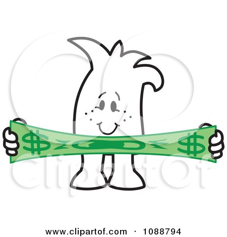 Clipart Squiggle Guy Stretching A Dollar - Royalty Free Vector Illustration by Mascot Junction
