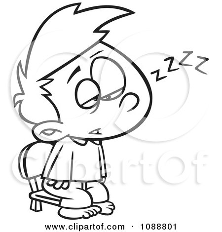 Clipart Outlined Exhausted Boy Trying To Stay Awake To See Santa - Royalty Free Vector Illustration by toonaday