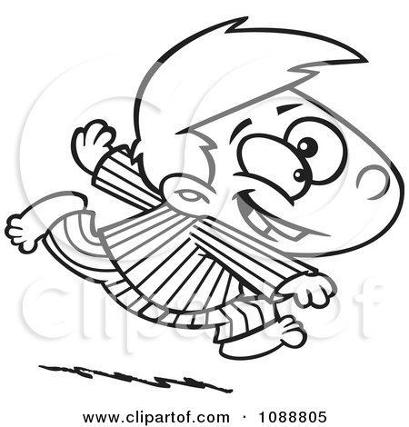 Clipart Outlined Excited Boy Running In His Pajamas - Royalty Free Vector Illustration by toonaday