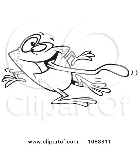 Clipart Outlined Dizzy Frog Having Fun On Dance Day - Royalty Free Vector Illustration by toonaday