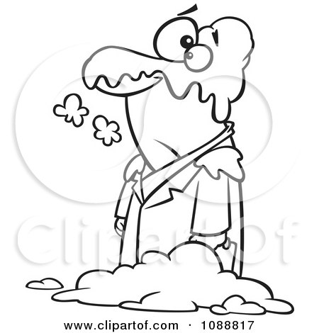 Clipart Outlined Man In A Blanket Of Snow - Royalty Free Vector Illustration by toonaday