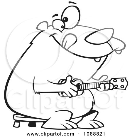 Clipart Outlined Bear Playing A Ukelele - Royalty Free Vector Illustration by toonaday