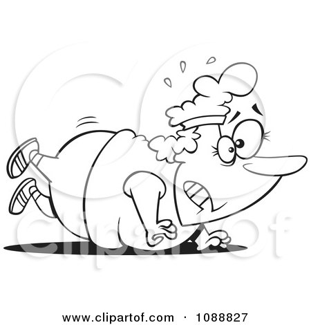 Clipart Outlined Overweight Lady Trying To Do Push Ups - Royalty Free Vector Illustration by toonaday