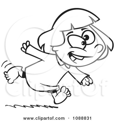 Clipart Outlined Excited Girl Running In Her Pajamas - Royalty Free Vector Illustration by toonaday