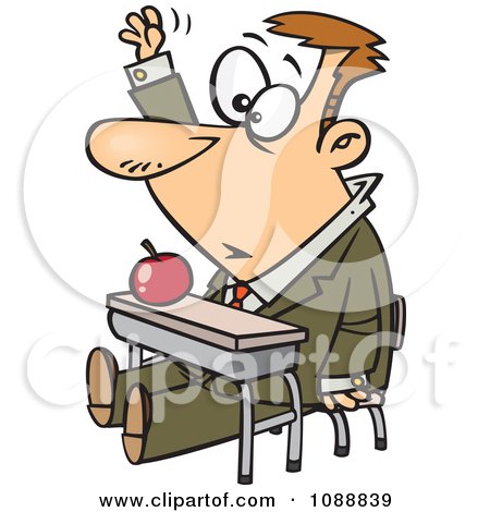 Clipart Life Long Male Student Raising His Hand In Class - Royalty Free Vector Illustration by toonaday