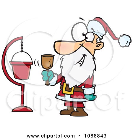Clipart Santa Ringing A Bell By A Donation Cup - Royalty Free Vector Illustration by toonaday