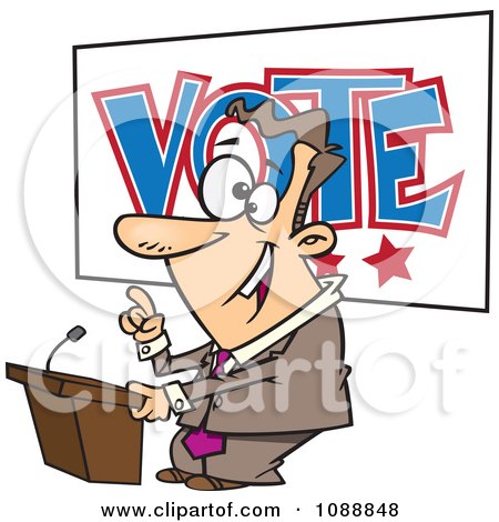 Clipart Male Politician Giving A Speech Before An Election - Royalty Free Vector Illustration by toonaday